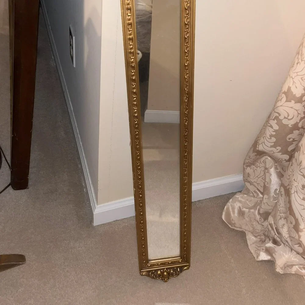 Vintage Mirror Long Narrow Wall Hanging Gold Accent